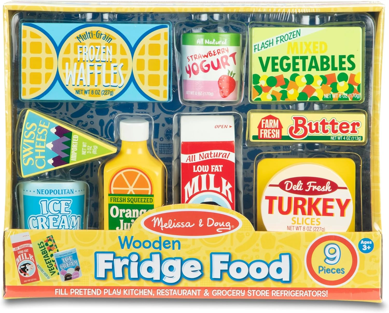Melissa & Doug Fridge Food Wooden Play Food Set - 9 Pieces Pretend Play Kitchen 