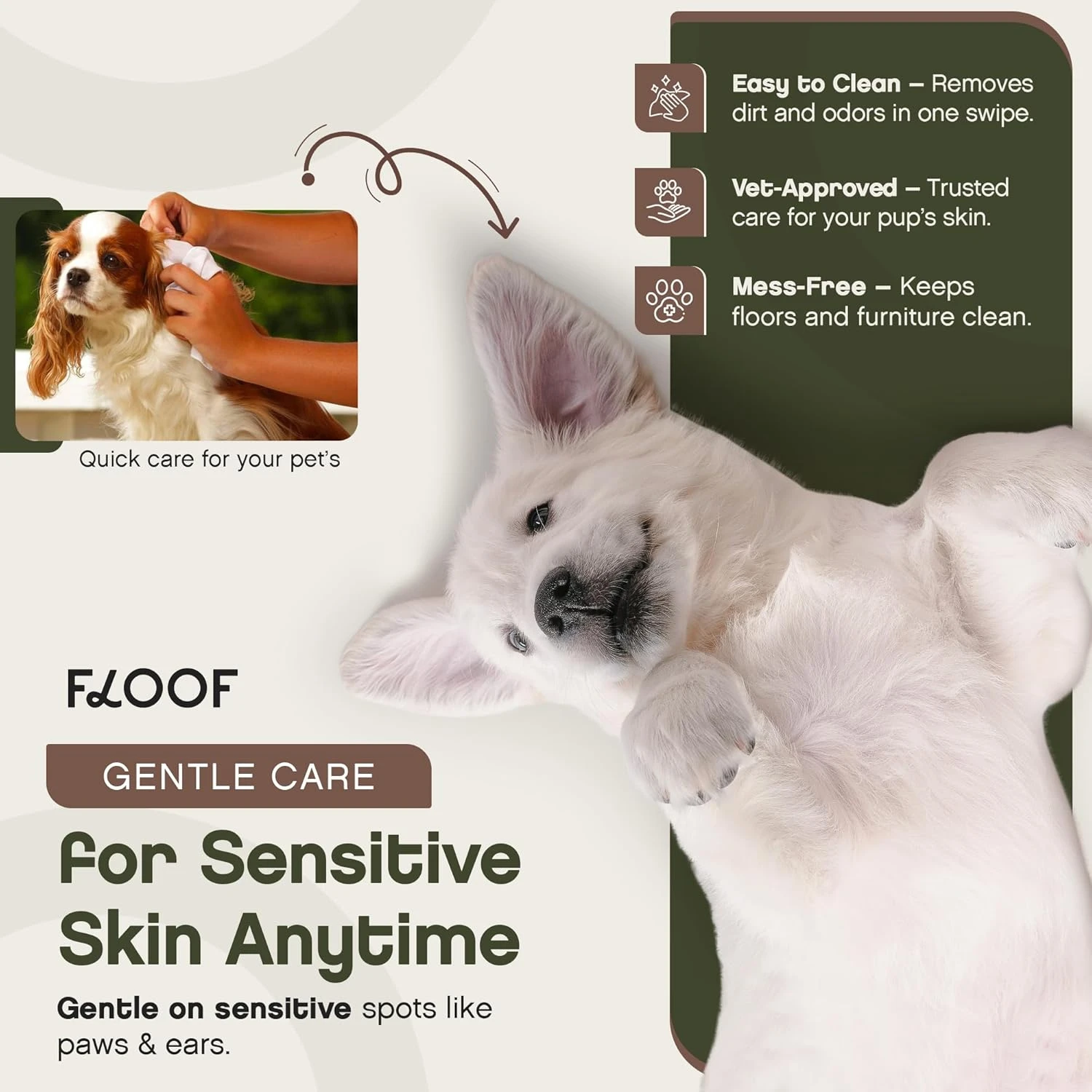 Hypoallergenic Renewing Dog Wipes - Grooming Natural Fresh Aloe Wipes for Paws, 