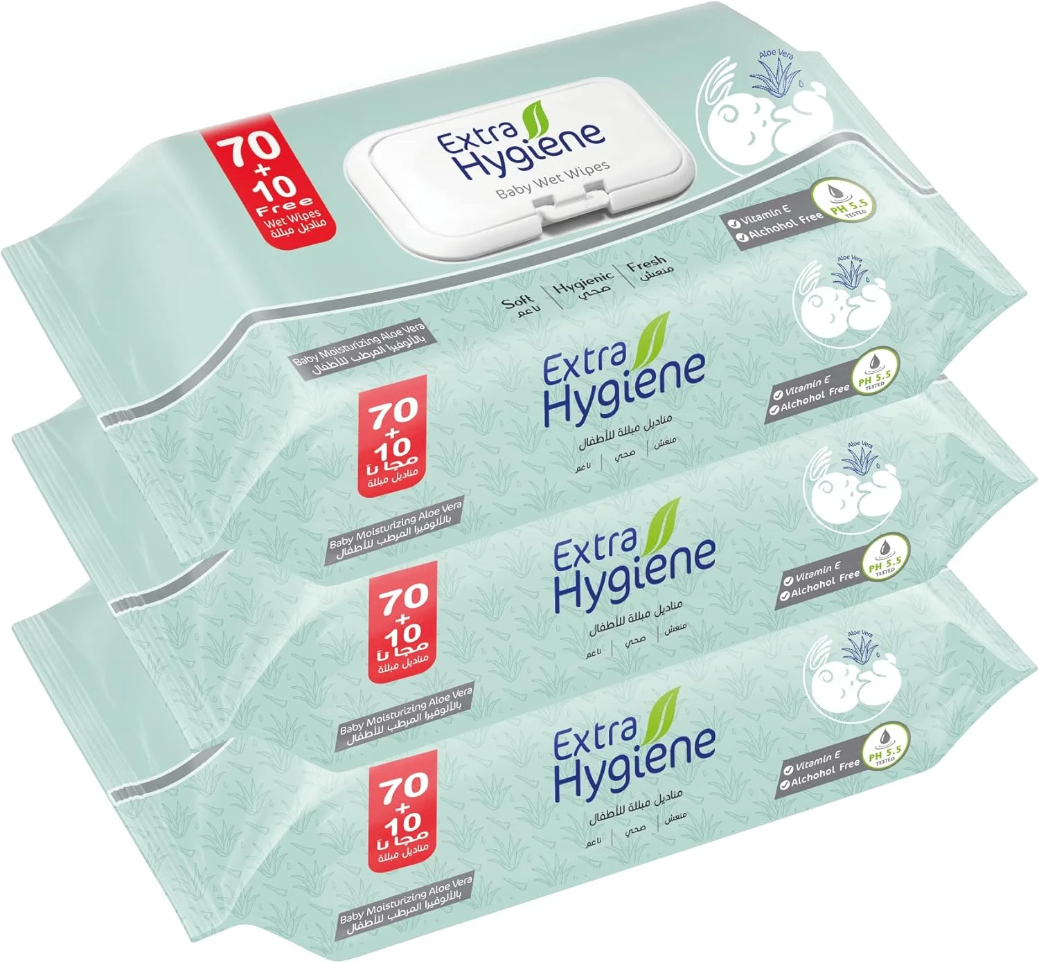 Extra Hygiene WET WIPES BABY ALOE VERA 70+10W*3