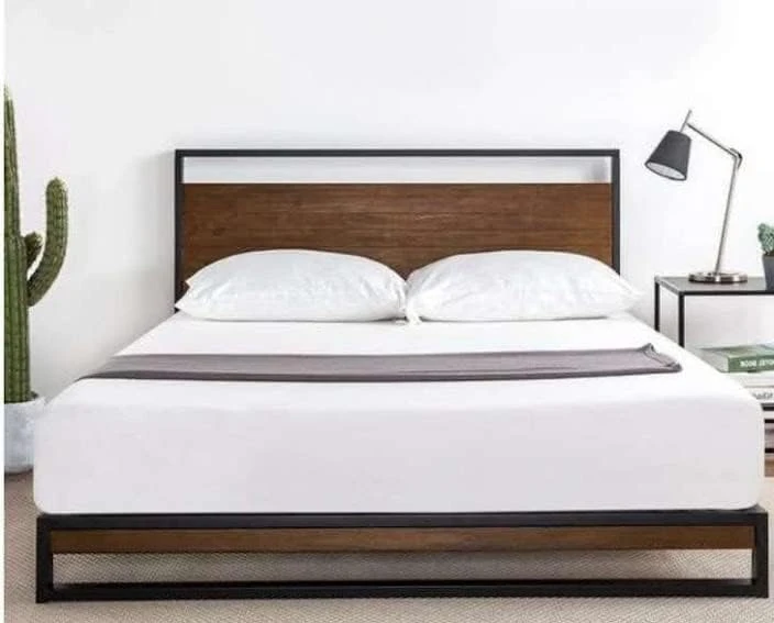 Bed 160 cm - Metal * Wood - Includes Wood - Black * Brown